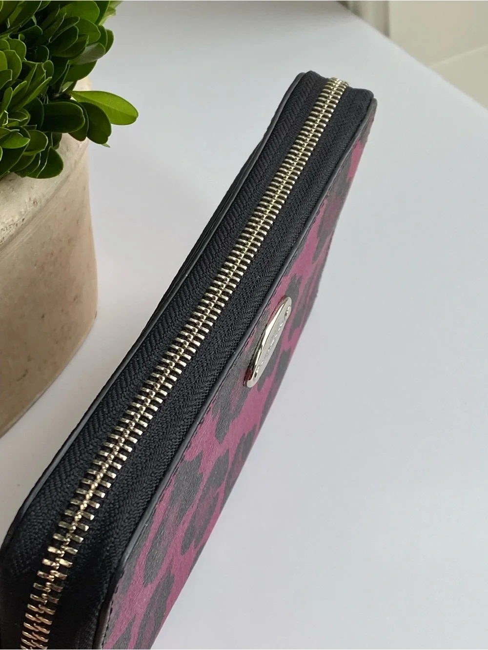 Coach Ocelot Cranberry Leopard Print Zip Wallet